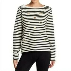 Betsy Johnson Black & White Striped Gold Lightning Bolt Long Sleeve Top - Size S
